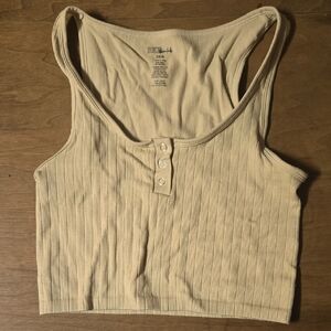 Buckle Ribbed Henley Crop Tank - Light Beige